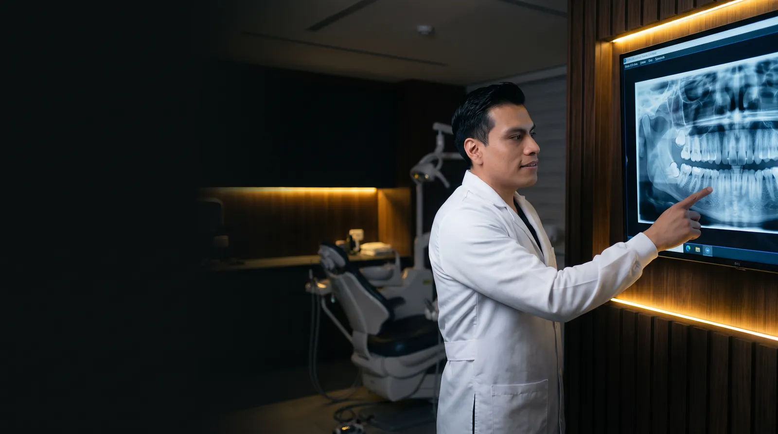Dr. Christopher Naranjo revisando una radiografía panorámica